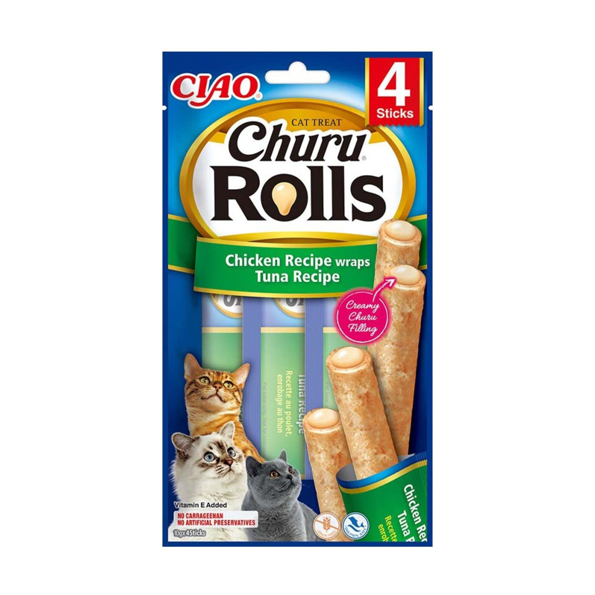 INABA Churu Rolls – Friandises moelleuses pour chat poulet ou thon (4 × 10 g) – photo 1