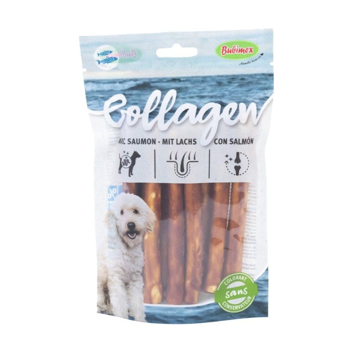 BUBIMEX Sticks de collagène – Friandises à mâcher pour chien au saumon 10 x 13 cm – photo 1