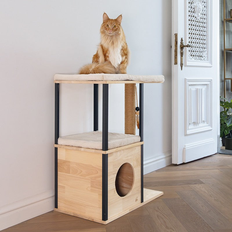 DESIGNED BY LOTTE Arbre à chat Nala – Bois d'hévéa avec niche et coussins – photo 3