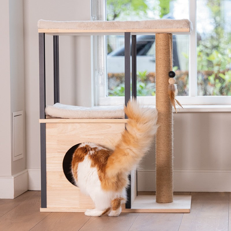 DESIGNED BY LOTTE Arbre à chat Nala – Bois d'hévéa avec niche et coussins – photo 2