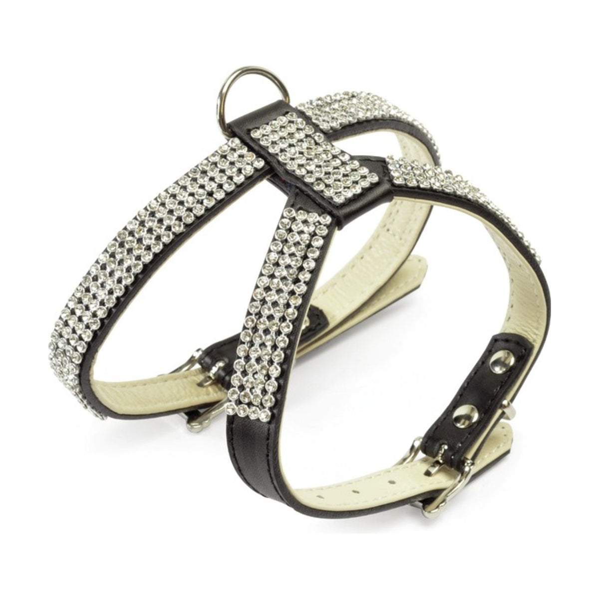 CAMON Harnais en cuir noir à strass – Harnais double réglage pour petit chien – photo 2