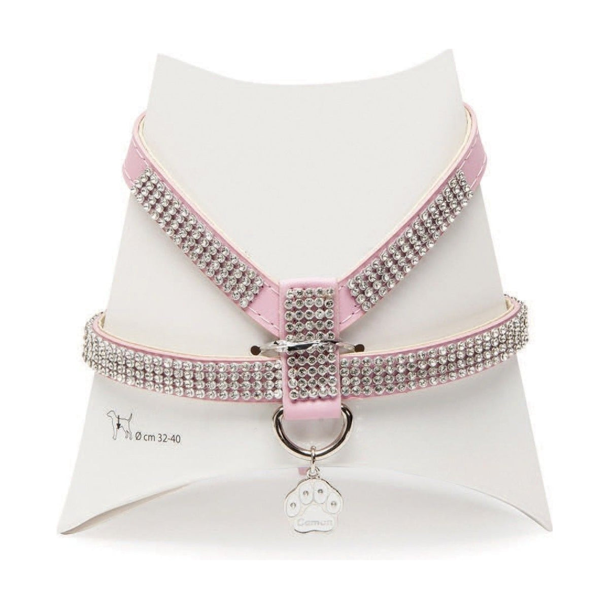 Harnais chien en cuir rose avec strass double réglage