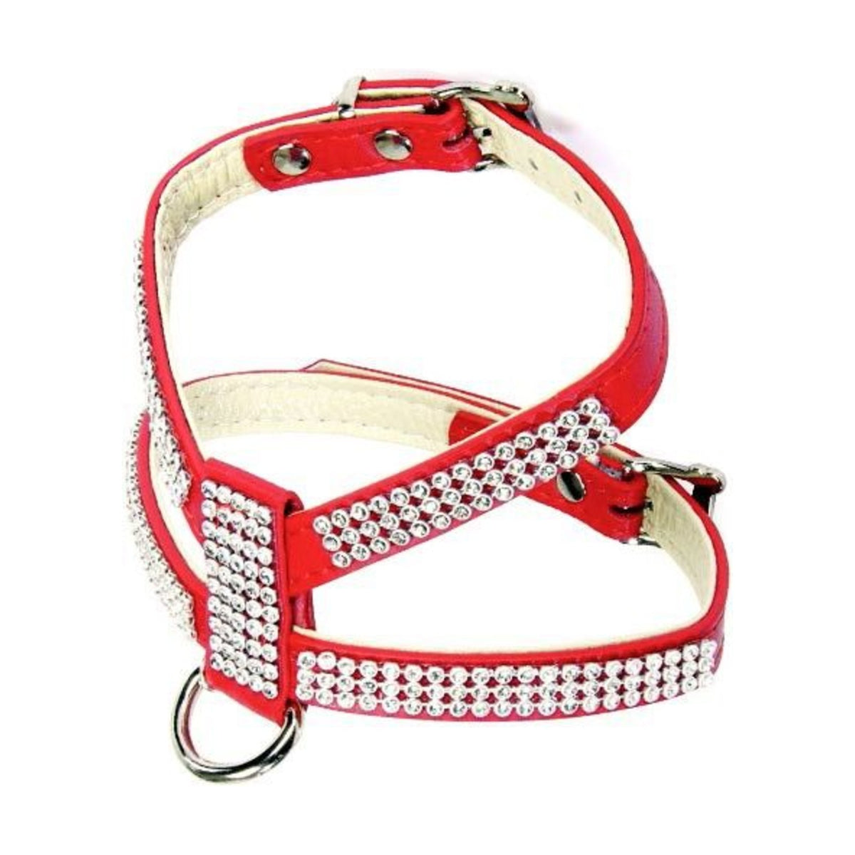 Harnais chien en cuir rouge avec strass double réglage