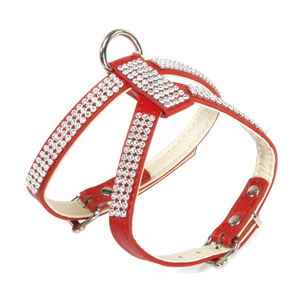 CAMON Harnais en cuir rouge à strass – Harnais double réglage pour petit chien – photo 2