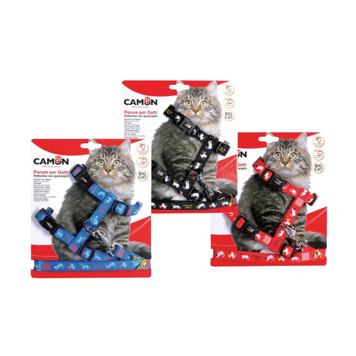Harnais grand chat nylon + laisse motifs