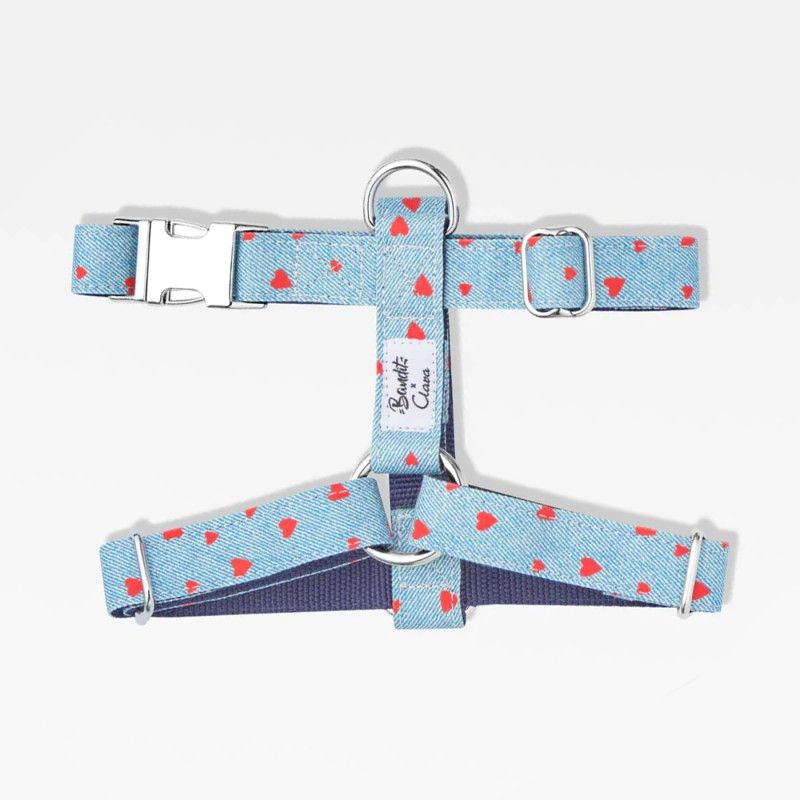 BANDIT Harnais Clara – Harnais en H denim à cœurs pour chien – photo 1