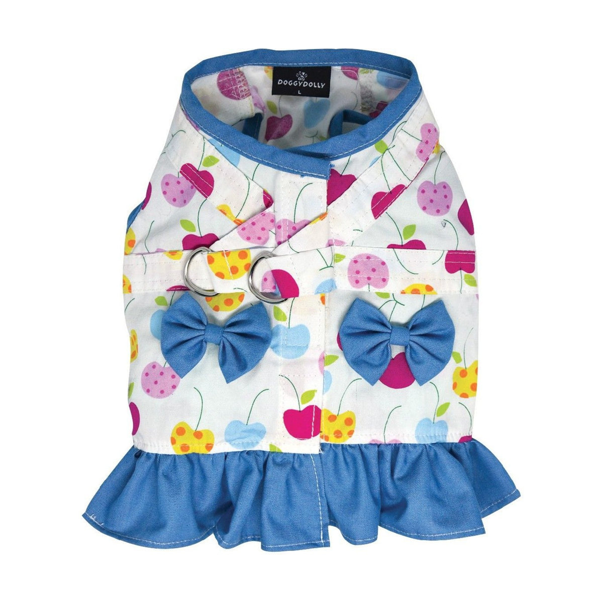Harnais veste CERISES avec noeuds + laisse Harnais veste rayé gris et noeud + laisse