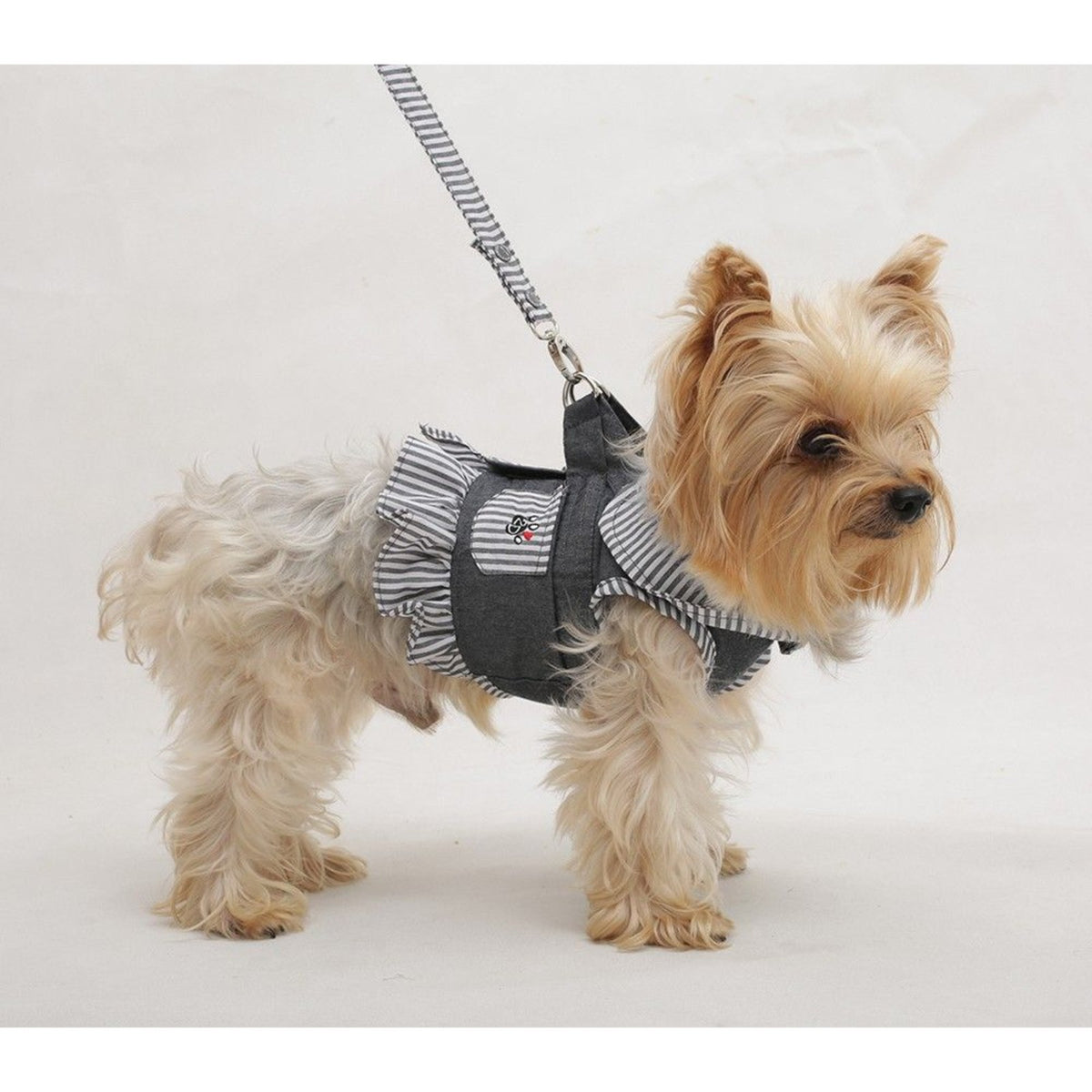 DOGGY DOLLY Harnais veste rayé – Harnais veste gris avec laisse pour petit chien – photo 2