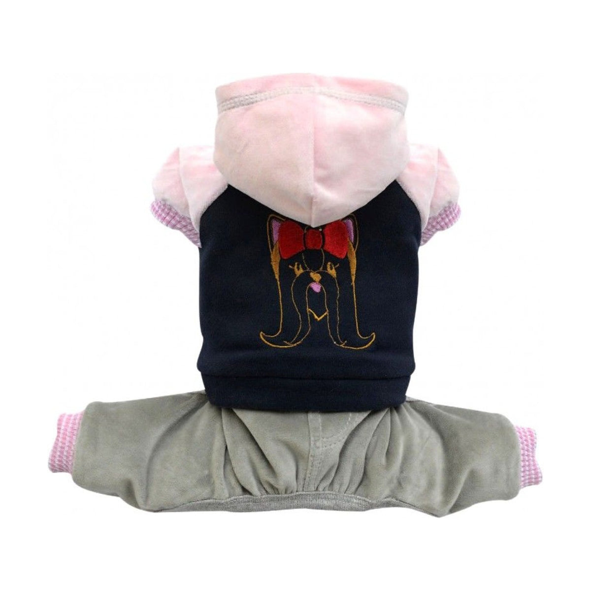 DOGGY DOLLY Jogging velours – Jogging gris et bleu à capuche rose – photo 1