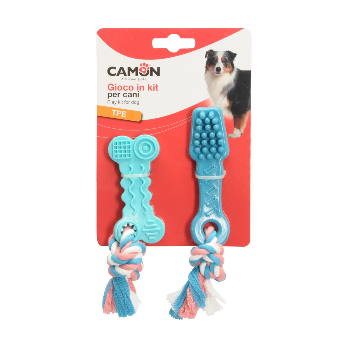 CAMON Kit Brosse à dents et Os – 2 jouets en TPE avec corde pour chien – photo 2