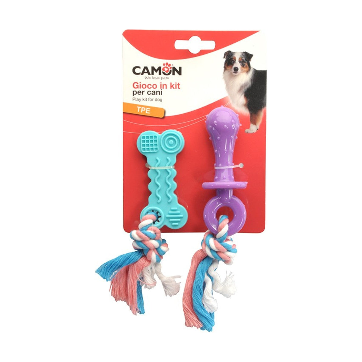 CAMON Kit Tétine et Os – 2 jouets en TPE avec corde pour chien – photo 1