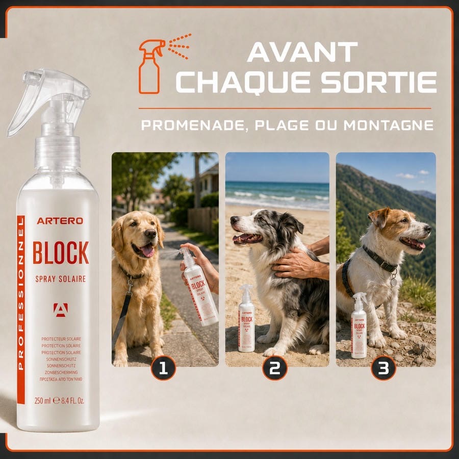 ARTERO Block – Spray protecteur solaire pour le pelage du chien et du chat – photo 5