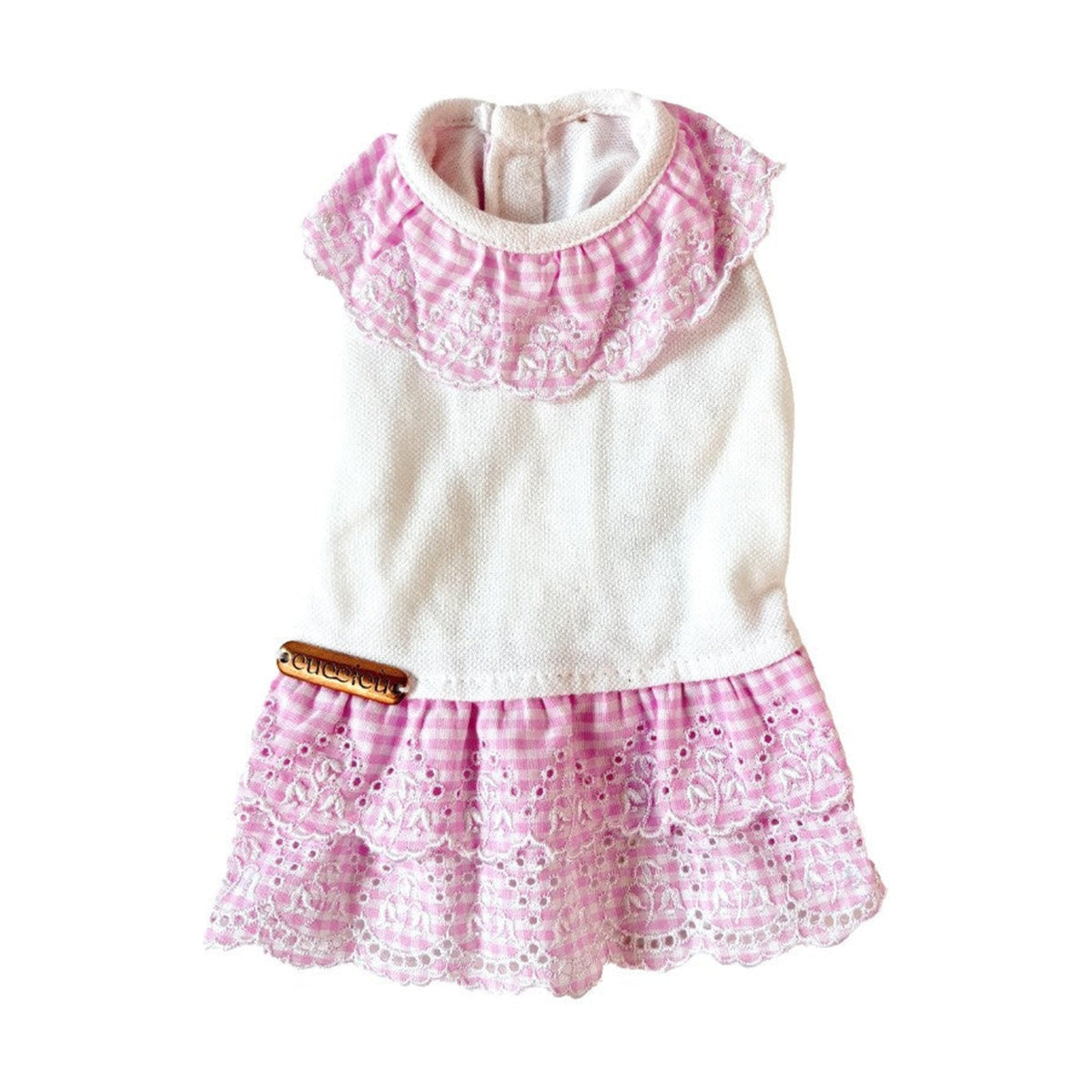 Robe à volants Joy – Robe vichy rose à col dentelle pour chien – photo 1