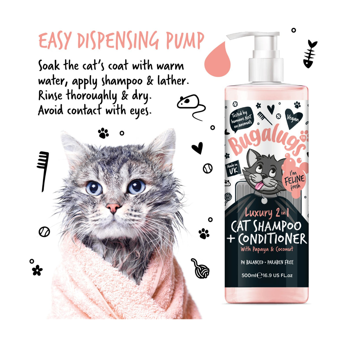 BUGALUGS Luxury 2 en 1 Chat – Shampoing et après-shampoing papaye & coco – photo 4