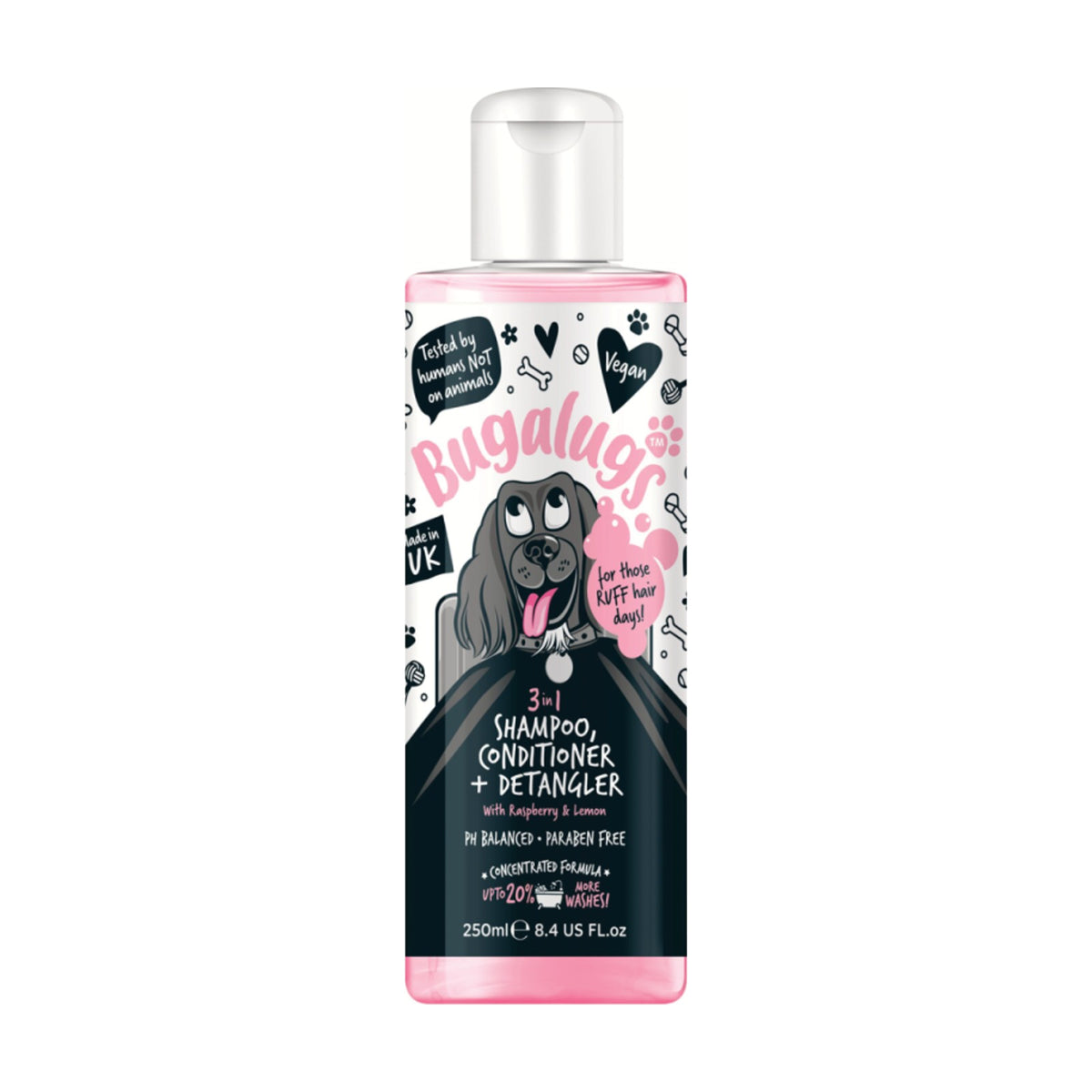 BUGALUGS Soin 3 en 1 – Shampoing démêlant pour chien framboise & citron – photo 1