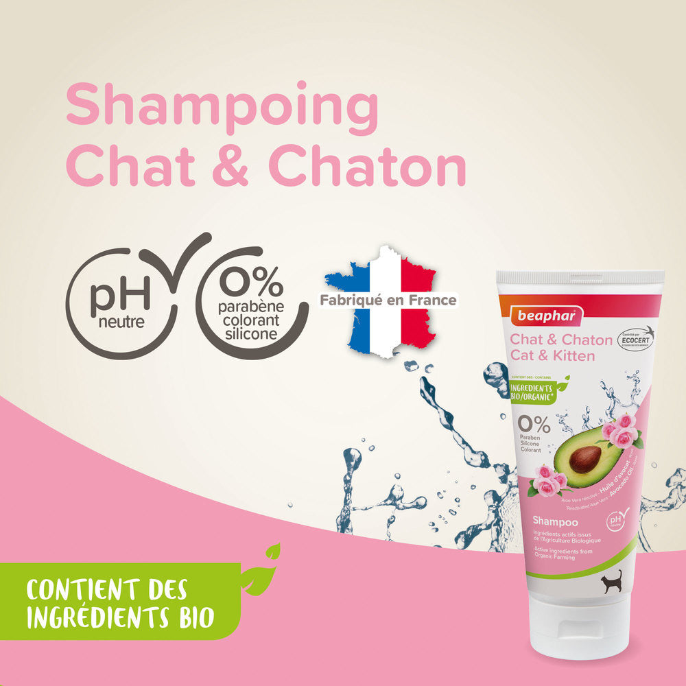 Beaphar Shampoing Chat et Chaton Bio – Shampoing doux labellisé Ecocert pour chat – photo 3