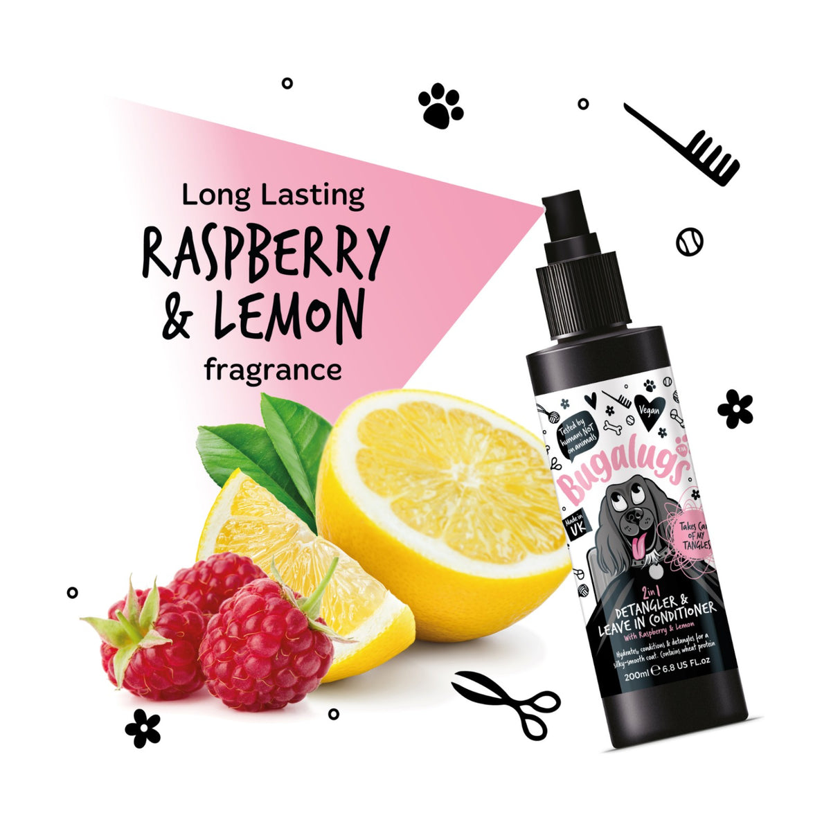 BUGALUGS Démêlant 2 en 1 – Spray démêlant pour chien framboise & citron – photo 2