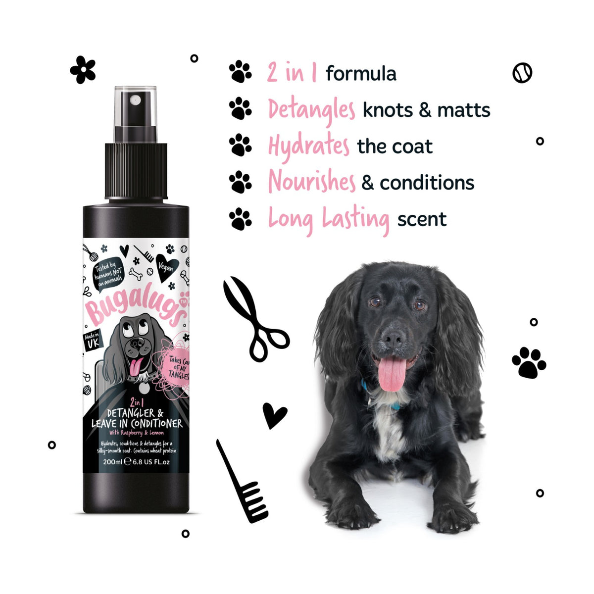 BUGALUGS Démêlant 2 en 1 – Spray démêlant pour chien framboise & citron – photo 4