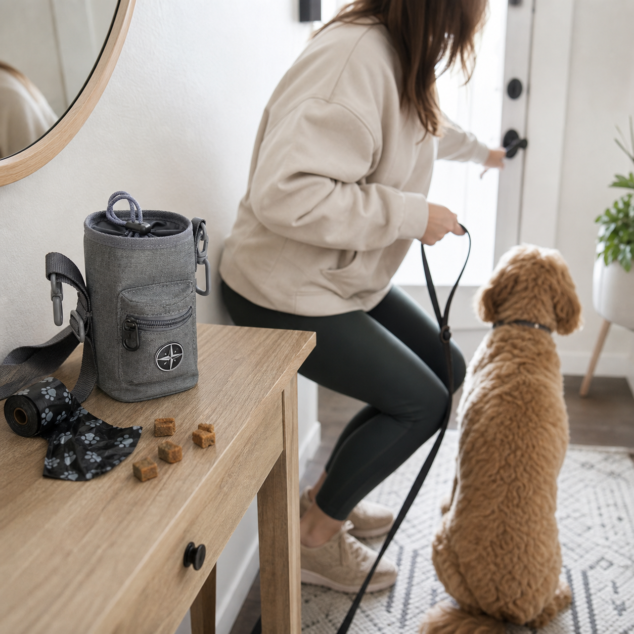 Pochette multifonction Animorix prête avant une balade avec un chien